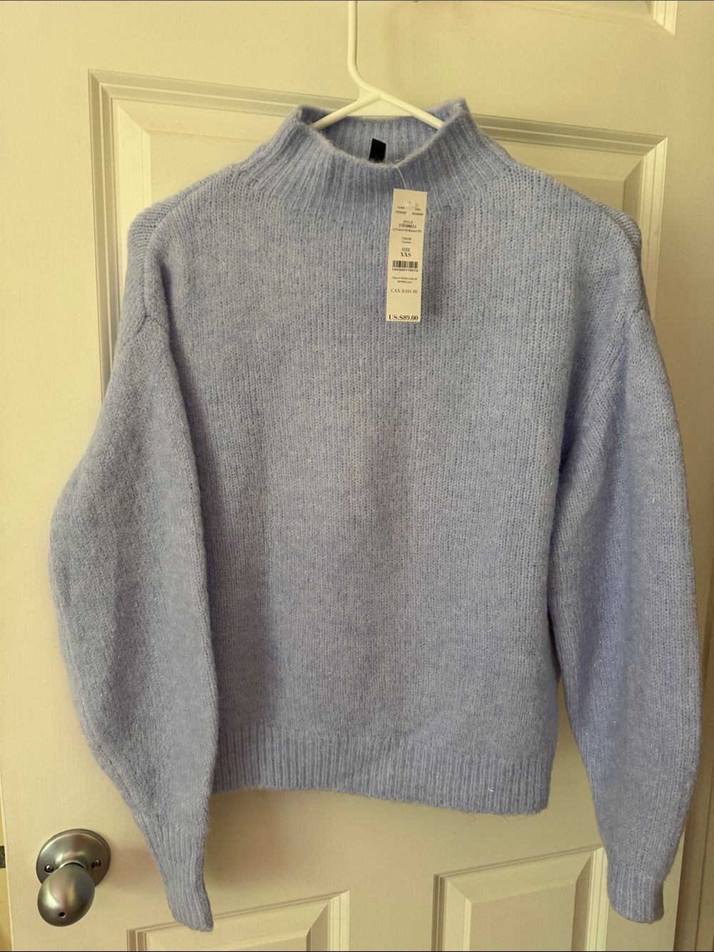 White House Black Market Pale Blue Ribbed Mock Neck Sweater